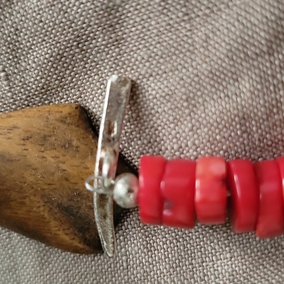 Red Coral Necklace With .925 silver Hammered Hardware and Closure.  17" length - Picture 6 of 11